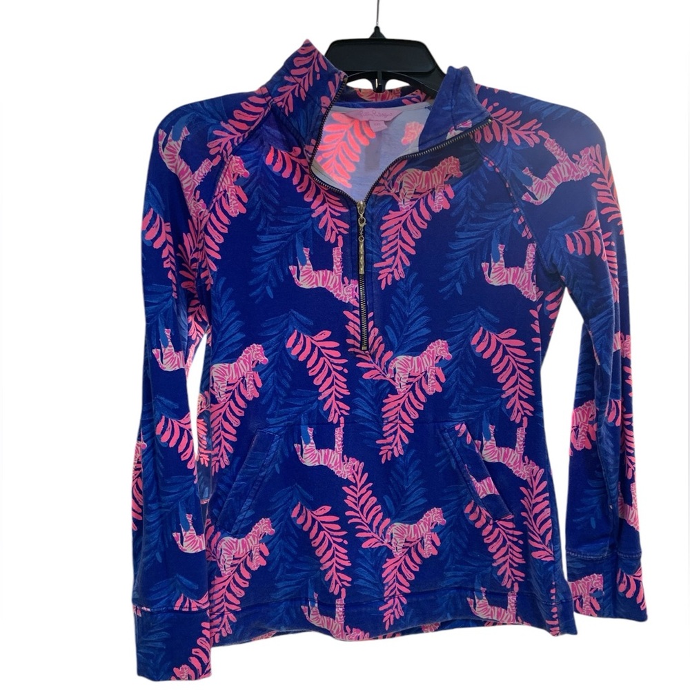 Lilly Pulitzer Sweatshirt Zebra Blue Pink Zip Up
